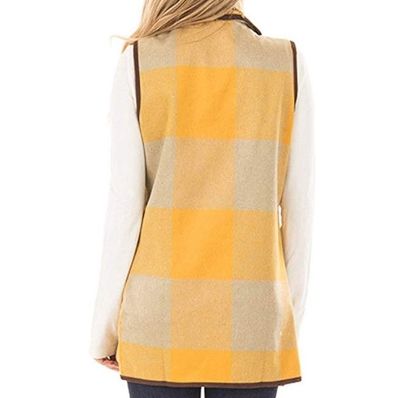 Mustard Yellow Plaid Waterfall Cardigan Vest - Picture 2 of 3